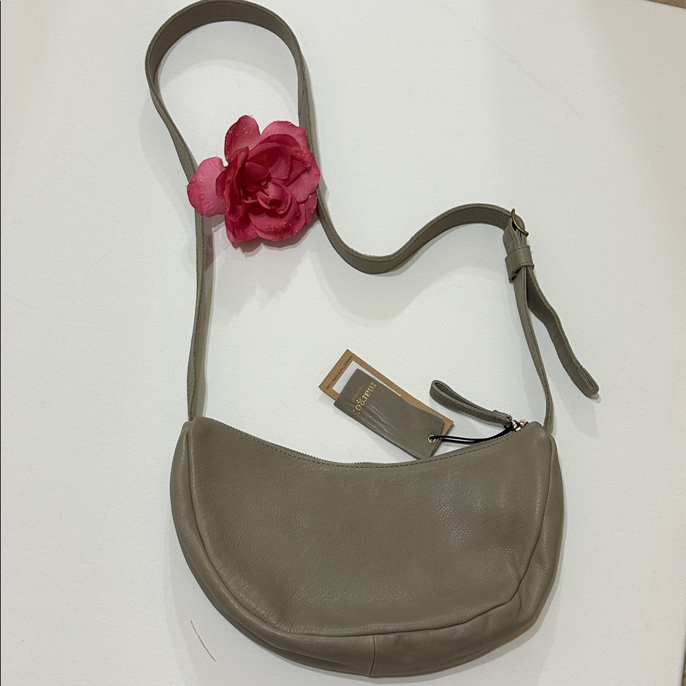 Margot Payton Half Moon Crossbody Bag with Adjustable Strap. Grayish Taupe Color